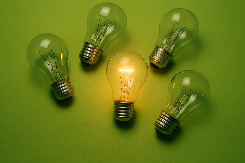 Bild på en tänd glödlampa